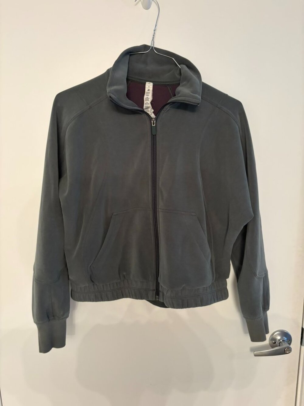 Lululemon Zip Up Bomber Jacket Smoked Spruce Grey Green Size 6 Modal Softstreme